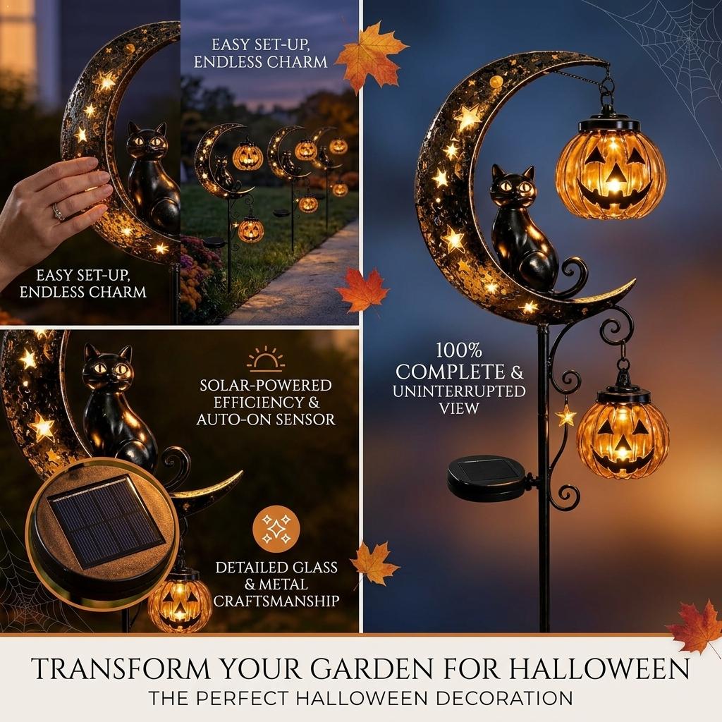 Halloween Black Cat Moon Groun - đánh giá và giá Led Moon Lamp
