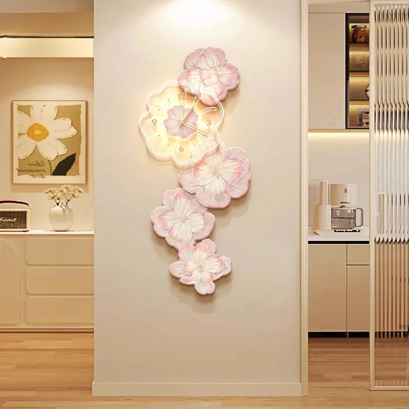 Pink Flower Light Luxury Wall  - đánh giá và giá Lighting Home Decor Wall Clocks
