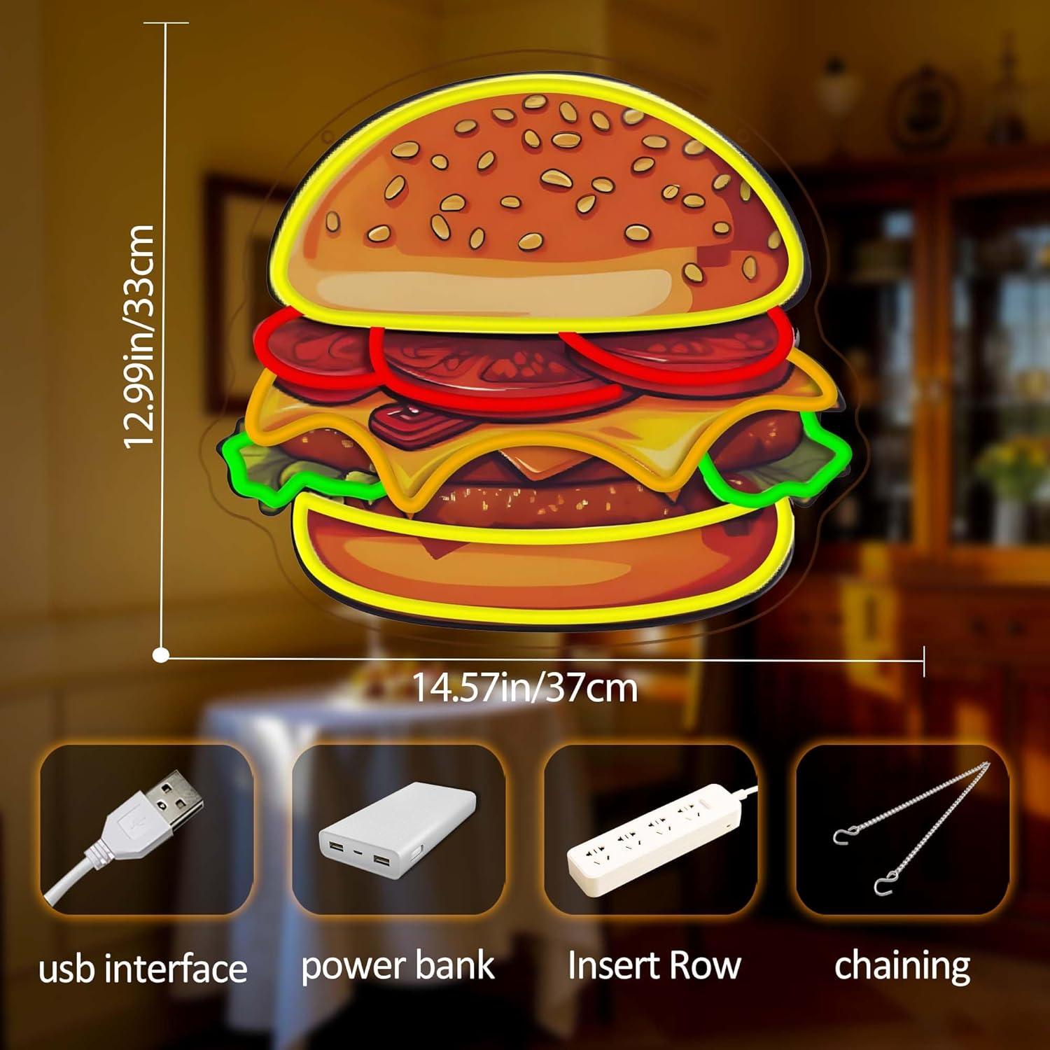 Burger Neon Sign LED Hamburger - đánh giá và giá Led Lighting Wall Decor